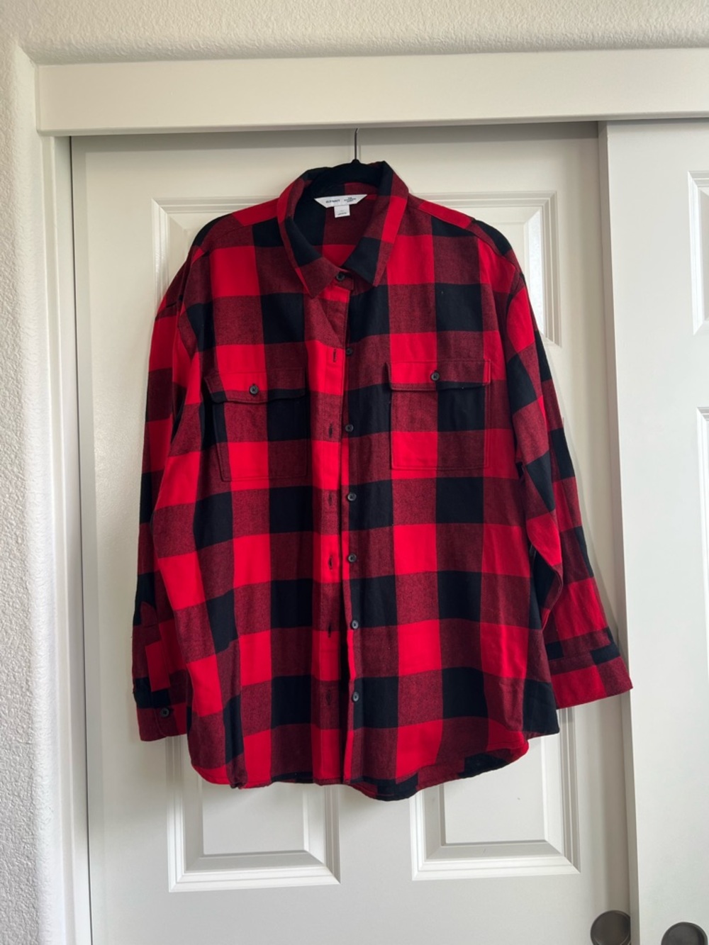 Old Navy Red and Black Plaid Boyfriend Shirt